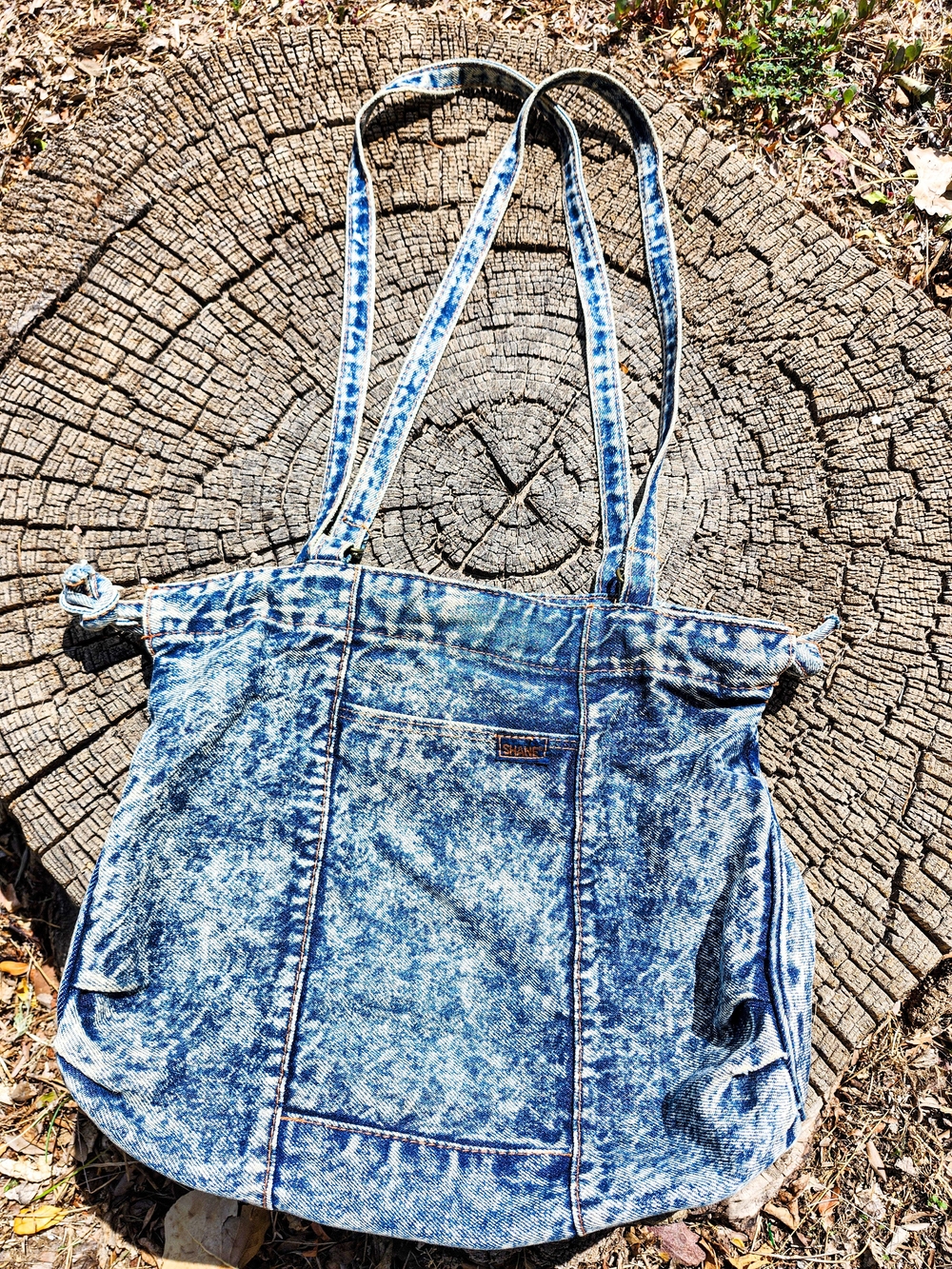 Vintage Shane Acid Wash Denim Tote Bag 80s 90s Jean Shoulder Purse